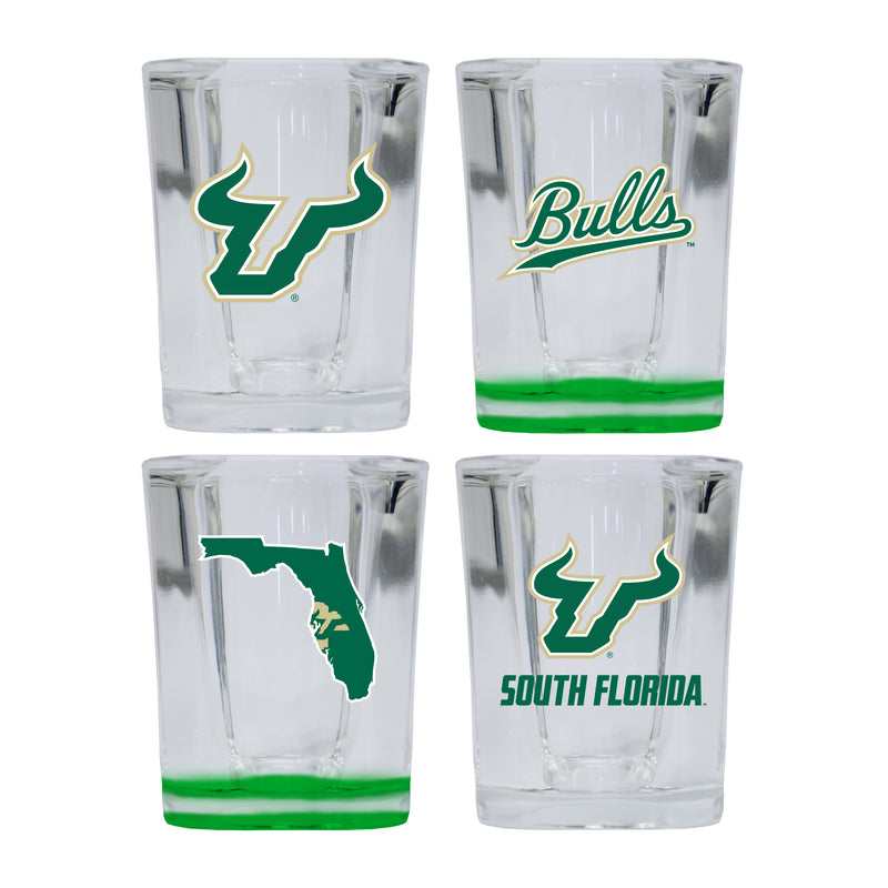 South Florida Bulls Set of 4 Shot Glasses with School Design, Officially Licensed Glassware 