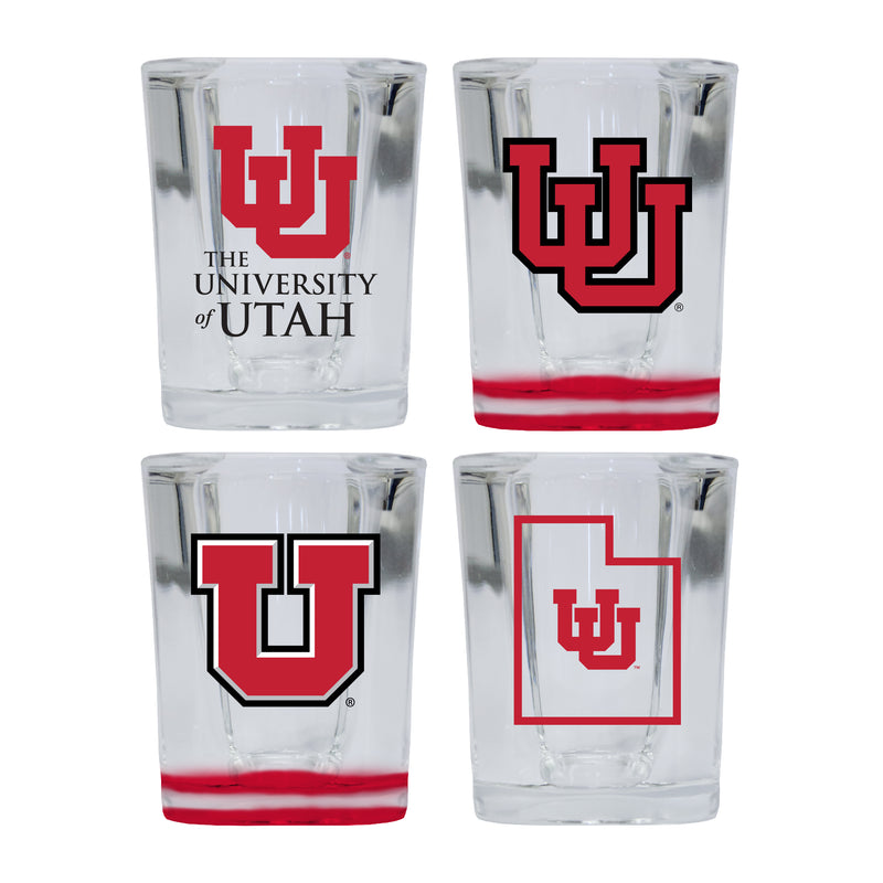 Utah Utes Set of 4 Shot Glasses with School Design, Officially Licensed Glassware 