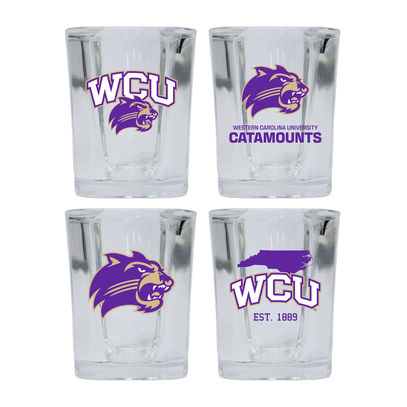 Western Carolina University Set of 4 Shot Glasses with School Design, Officially Licensed Glassware 