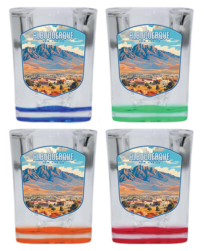 Alburqueque New Mexico Design A Souvenir 2 Ounce Shot Glass Square 4-Pack Multicolor