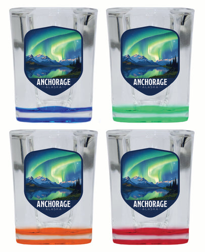 Anchorage Alaska Aurora Borealis Design Souvenir 2 Ounce Shot Glass Square 4-Pack Multicolor 