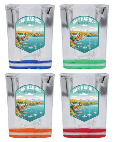 Bar Harbor Maine Design A Souvenir 2 Ounce Shot Glass Square 4-Pack Multicolor