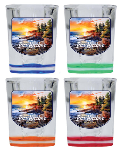 Bar Harbor Maine Design B Souvenir 2 Ounce Shot Glass Square 4-Pack Multicolor