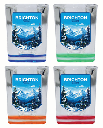 Brighton Utah Ski Resort Mountain Design Souvenir 2 Ounce Shot Glass Square 4-Pack Multicolor 