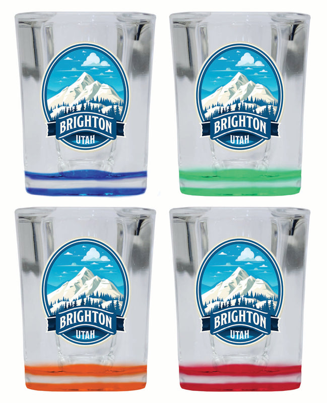 Brighton Utah Snowy Mountain Illustration Design Souvenir 2 Ounce Shot Glass Square 4-Pack Multicolor 