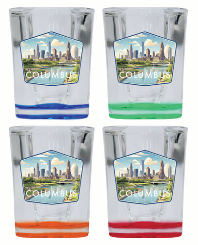 Columbus Ohio Daytime Cityscape Design Souvenir 2 Ounce Shot Glass Square 4-Pack Multicolor 