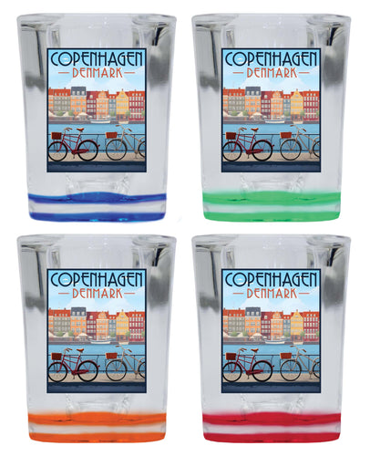 Copenhagen Denmark Design C Souvenir 2 Ounce Shot Glass Square 4-Pack Multicolor