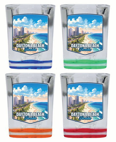 Daytona Beach Florida Ocean Shoreline Design Souvenir 2 Ounce Shot Glass Square 4-Pack Multicolor 