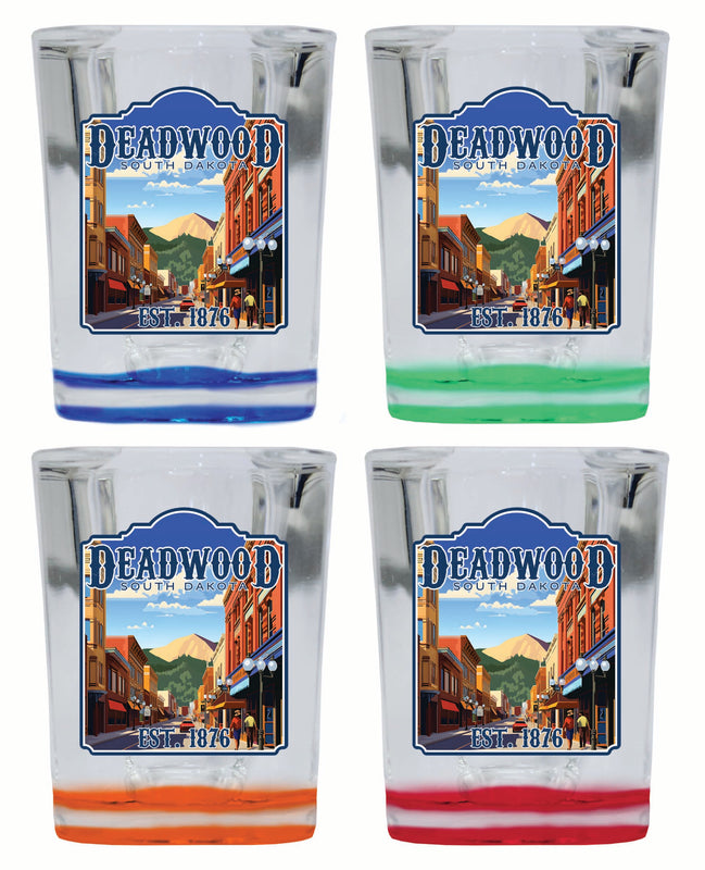 Deadwood South Dakota Wild West Design Souvenir 2 Ounce Shot Glass Square 4-Pack Multicolor 