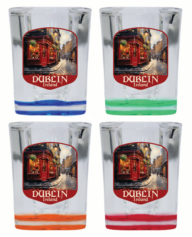 Dublin Ireland Red Pub Design Souvenir 2 Ounce Shot Glass Square 4-Pack Multicolor 