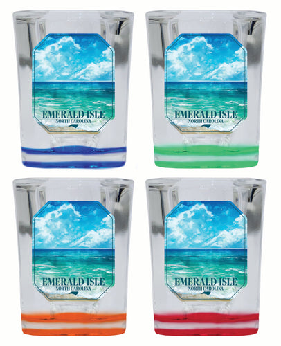 Emerald Isle North Carolina Serene Ocean Design Souvenir 2 Ounce Shot Glass Square 4-Pack Multicolor 