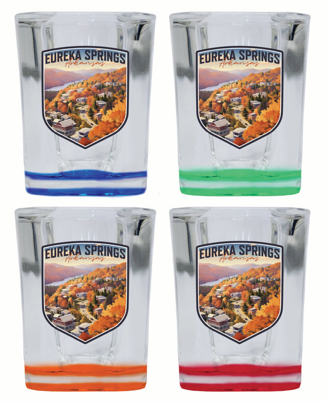 Eureka Springs Arkansas Little Switzerland of the Ozarks Design Souvenir 2 Ounce Shot Glass Square 4-Pack Multicolor 
