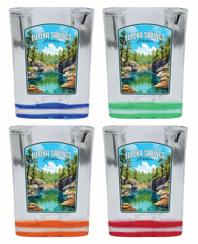 Eureka Springs Arkansas Natural Springs Design Souvenir 2 Ounce Shot Glass Square 4-Pack Multicolor 
