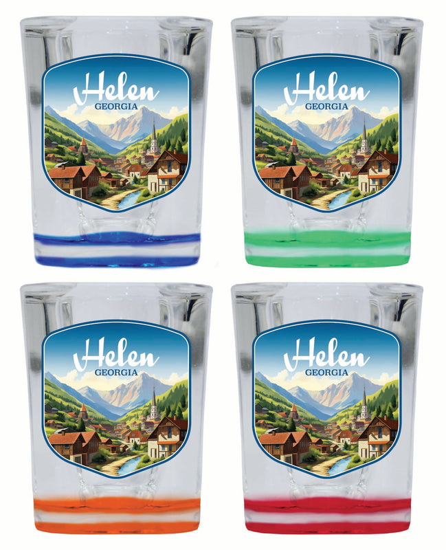 Helen Georgia Town in Mountains Design Souvenir 2 Ounce Shot Glass Square 4-Pack Multicolor 