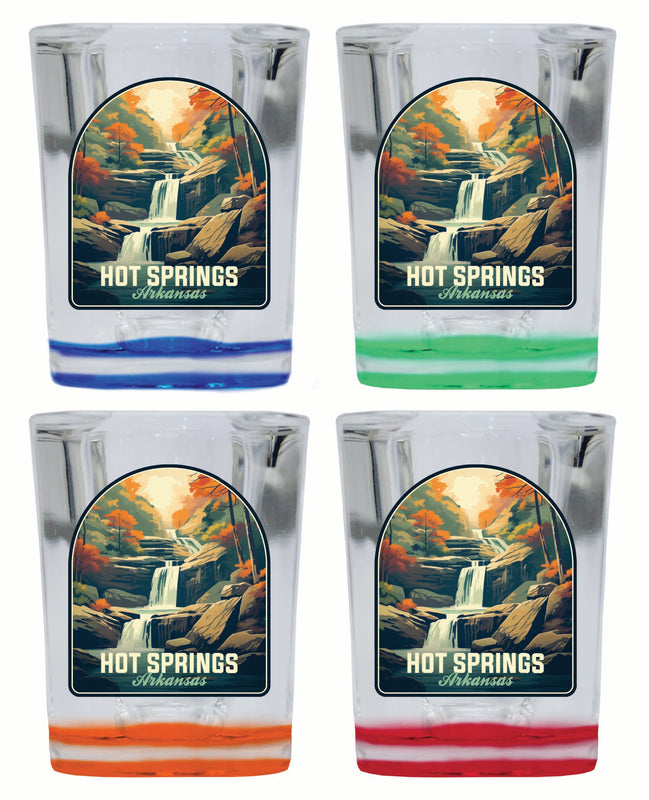 Hot Springs Arkansas Autumn Waterfall Design Souvenir 2 Ounce Shot Glass Square 4-Pack Multicolor 