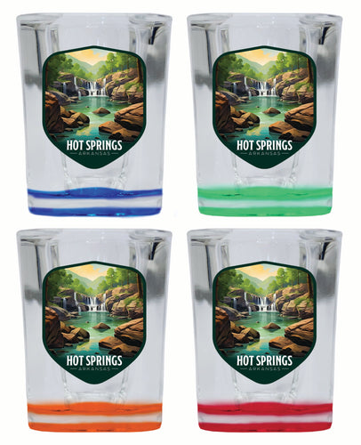 Hot Springs Arkansas Lake Springs Design Souvenir 2 Ounce Shot Glass Square 4-Pack Multicolor 
