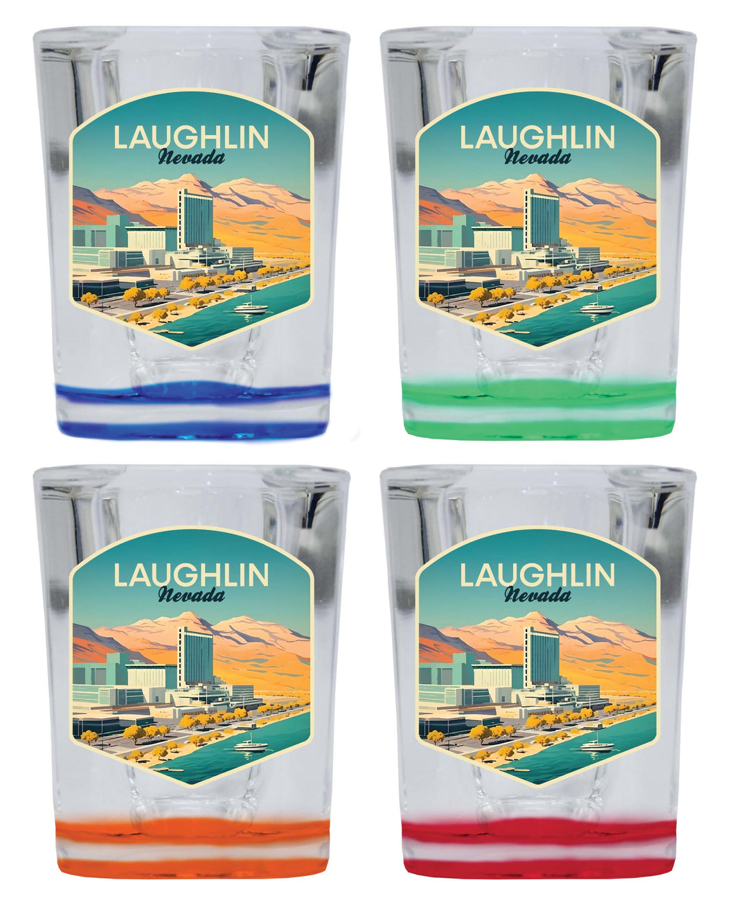 Laughlin Nevada Design A Souvenir 2 Ounce Shot Glass Square 4-Pack Multicolor