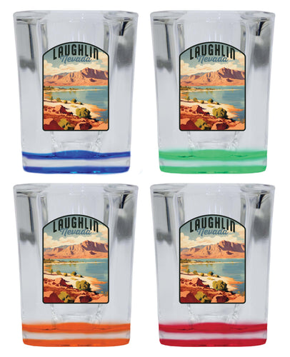 Laughlin Nevada Design B Souvenir 2 Ounce Shot Glass Square 4-Pack Multicolor