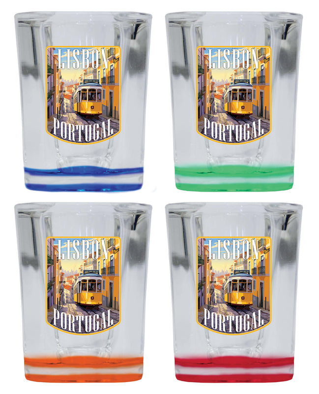 Lisbon Portugal Design A Souvenir 2 Ounce Shot Glass Square 4-Pack Multicolor