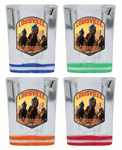 Louisville Kentucky Derby City Design Souvenir 2 Ounce Shot Glass Square 4-Pack Multicolor 