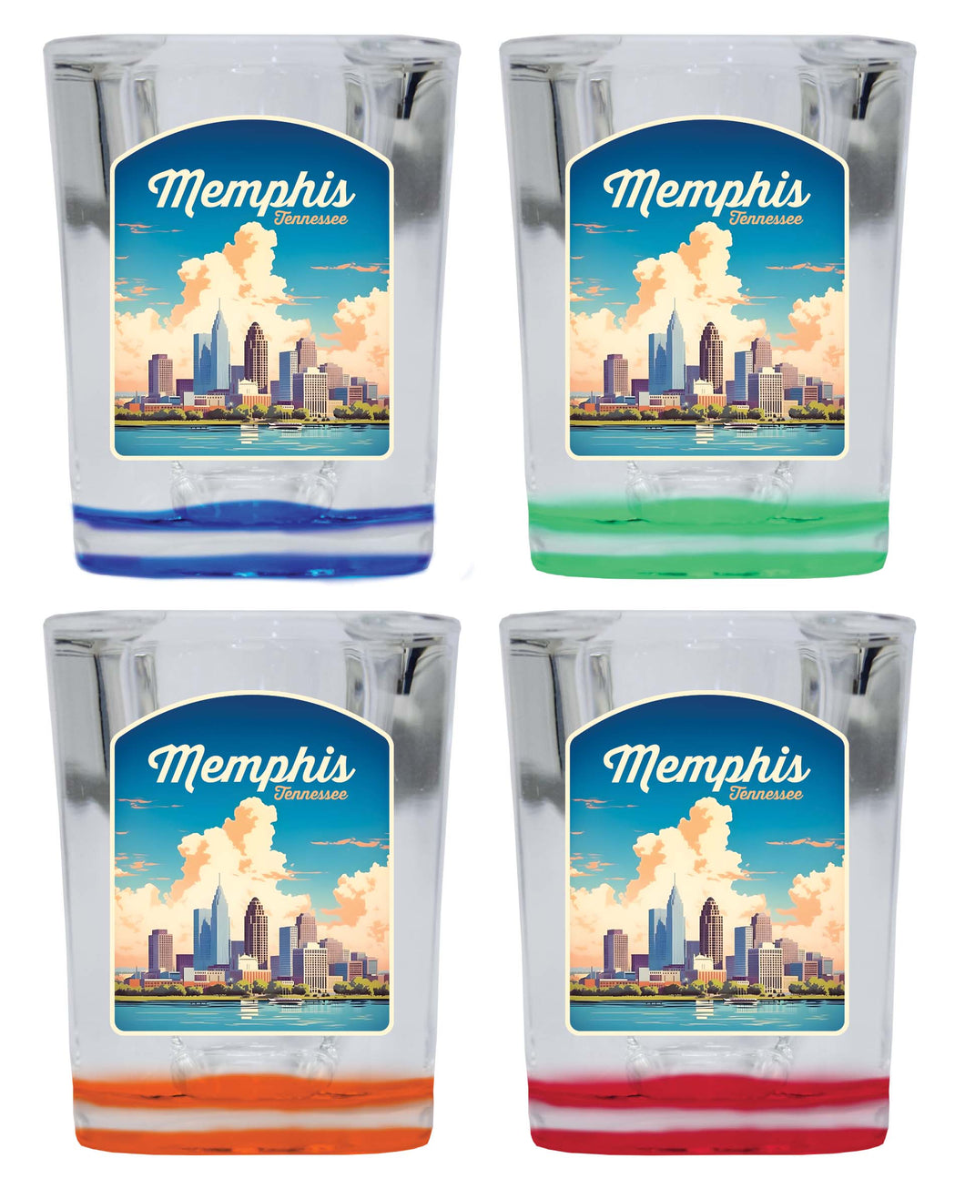 Memphis Tennessee Design A Souvenir 2 Ounce Shot Glass Square 4-Pack Multicolor