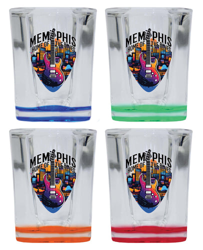 Memphis Tennessee Design B Souvenir 2 Ounce Shot Glass Square 4-Pack Multicolor