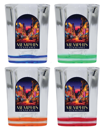Memphis Tennessee Design C Souvenir 2 Ounce Shot Glass Square 4-Pack Multicolor