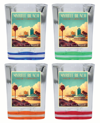 Myrtle Beach South Carolina Design A Souvenir 2 Ounce Shot Glass Square 4-Pack Multicolor 