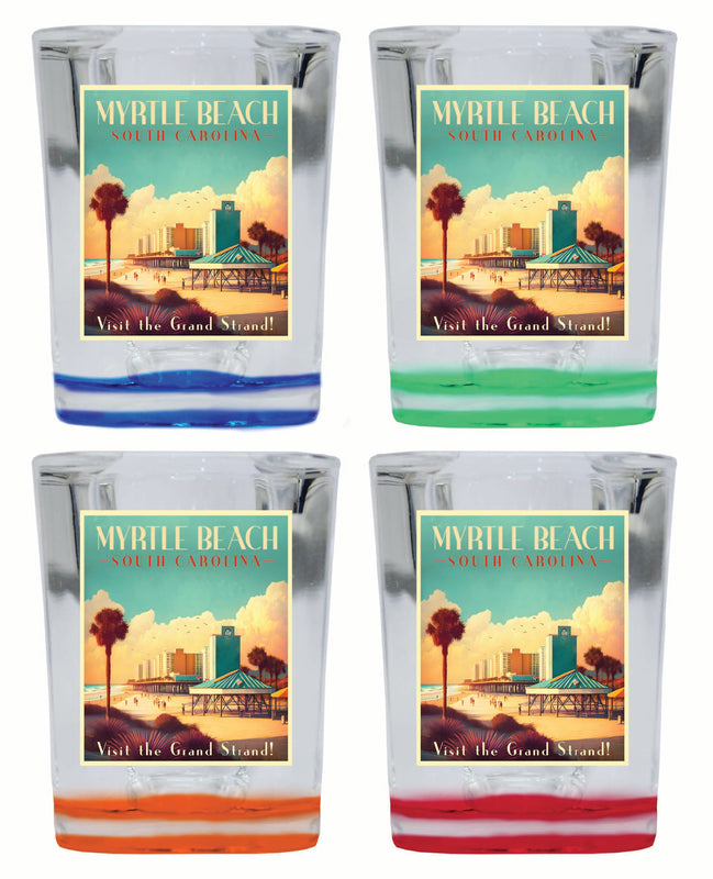 Myrtle Beach South Carolina Design A Souvenir 2 Ounce Shot Glass Square 4-Pack Multicolor 