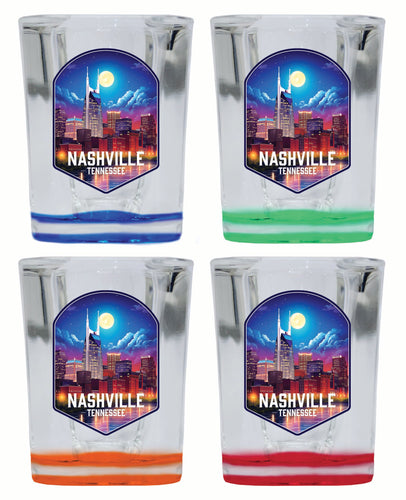 Nashville Tennessee Design D Souvenir 2 Ounce Shot Glass Square 4-Pack Multicolor 