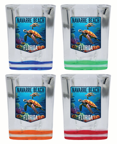 Navarre Beach Florida Underwater Turtle Design Souvenir 2 Ounce Shot Glass Square 4-Pack Multicolor 