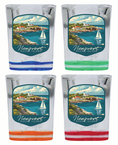 Newport Rhode Island Lighthouse on the Coast Design Souvenir 2 Ounce Shot Glass Square 4-Pack Multicolor 