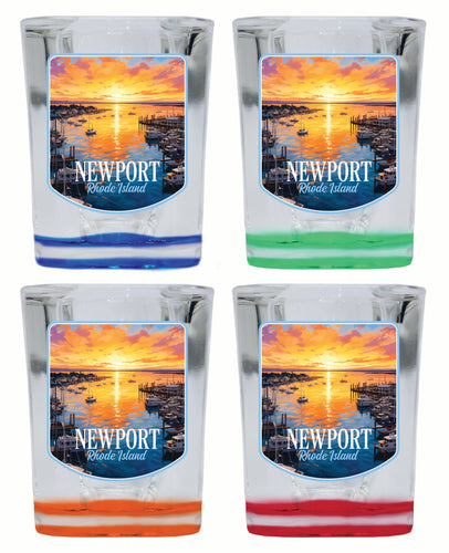 Newport Rhode Island Sunset over the Bay Design Souvenir 2 Ounce Shot Glass Square 4-Pack Multicolor 
