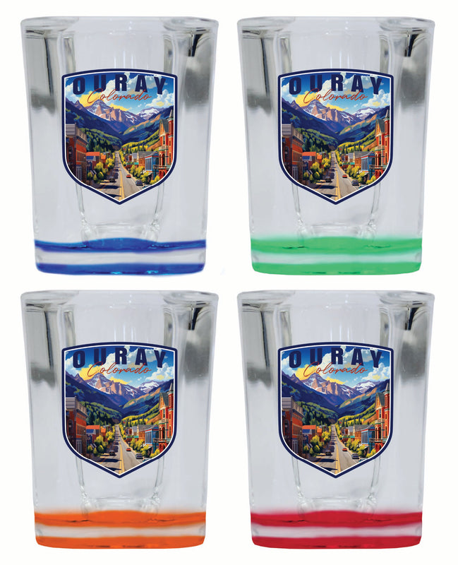 Ouray Colorado Town Design Souvenir 2 Ounce Shot Glass Square 4-Pack Multicolor 