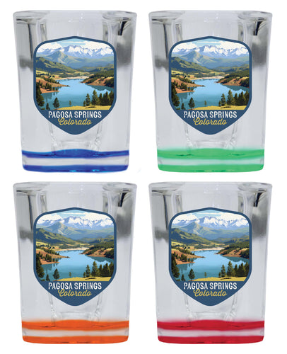 Pagosa Springs Colorado Design B Souvenir 2 Ounce Shot Glass Square 4-Pack Multicolor 
