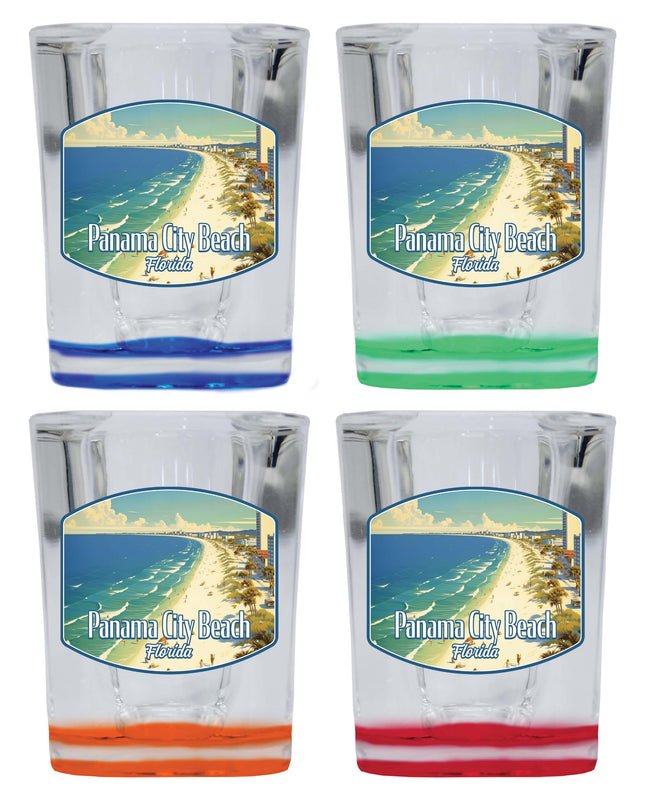 Panama City Beach Florida Design A Souvenir 2 Ounce Shot Glass Square 4-Pack Multicolor 