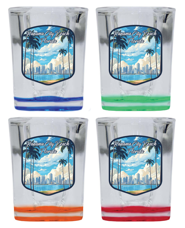 Panama City Beach Florida Design B Souvenir 2 Ounce Shot Glass Square 4-Pack Multicolor 