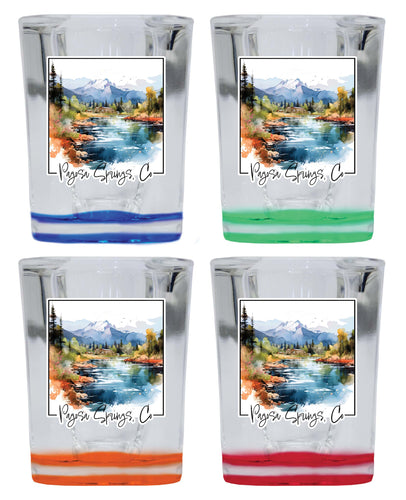 Pagosa Springs Colorado Design A Souvenir 2 Ounce Shot Glass Square 4-Pack Multicolor