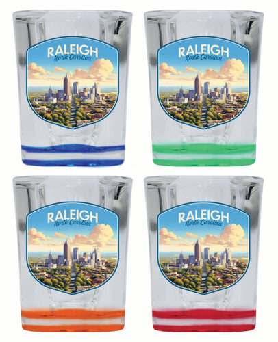 Raleigh North Carolina Daytime Cityscape Design Souvenir 2 Ounce Shot Glass Square 4-Pack Multicolor 