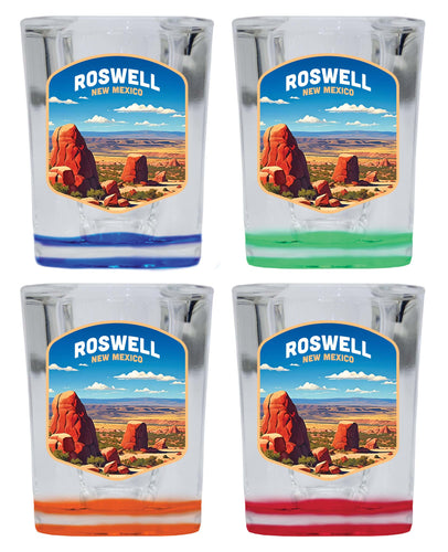 Rowell New Mexico Design B Souvenir 2 Ounce Shot Glass Square 4-Pack Multicolor 