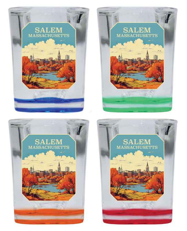 Salem Massachusettes Design A Souvenir 2 Ounce Shot Glass Square 4-Pack Multicolor 