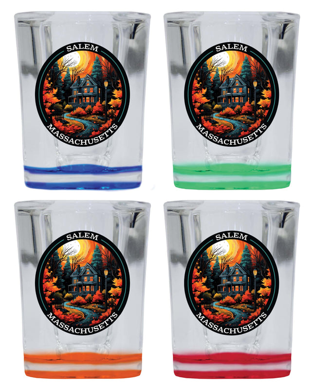 Salem Massachussettes Design B Souvenir 2 Ounce Shot Glass Square 4-Pack Multicolor 