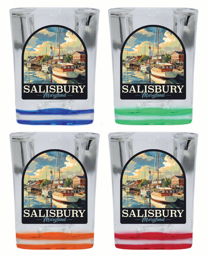 Salisbury Maryland Port of Salisbury Marina Design Souvenir 2 Ounce Shot Glass Square 4-Pack Multicolor 