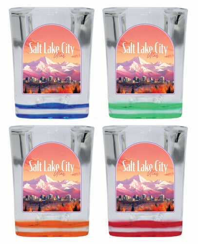 Salt Lake City Utah Design C Souvenir 2 Ounce Shot Glass Square 4-Pack Multicolor 