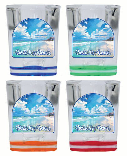 Siesta Key Beach Florida Oceanfront Design Souvenir 2 Ounce Shot Glass Square 4-Pack Multicolor 