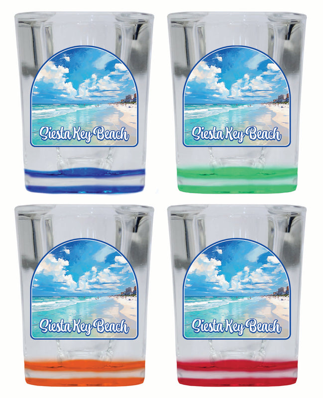 Siesta Key Beach Florida Oceanfront Design Souvenir 2 Ounce Shot Glass Square 4-Pack Multicolor 