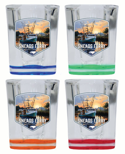 Sneads Ferry North Carolina Shrimp Boat Design Souvenir 2 Ounce Shot Glass Square 4-Pack Multicolor 
