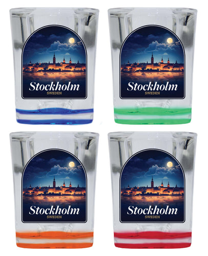 Stockholm Sweden Design B Souvenir 2 Ounce Shot Glass Square 4-Pack Multicolor 