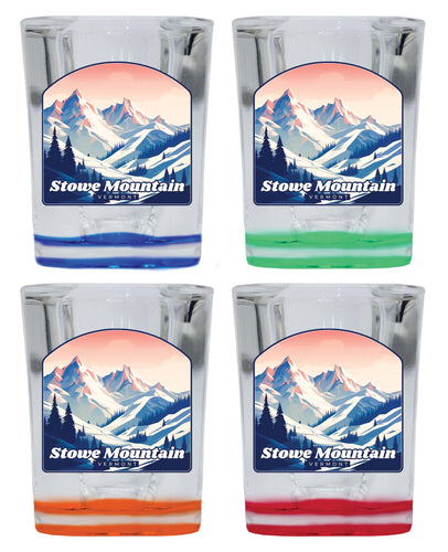 Stowe Mountain Vermont Design A Souvenir 2 Ounce Shot Glass Square 4-Pack Multicolor 