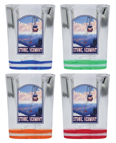 Stowe Mountain Vermont Design B Souvenir 2 Ounce Shot Glass Square 4-Pack Multicolor 